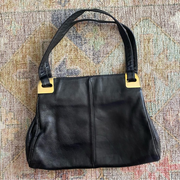 Palizzio Black Leather Handbag Shoulder Bag Vintage - Picture 1 of 12